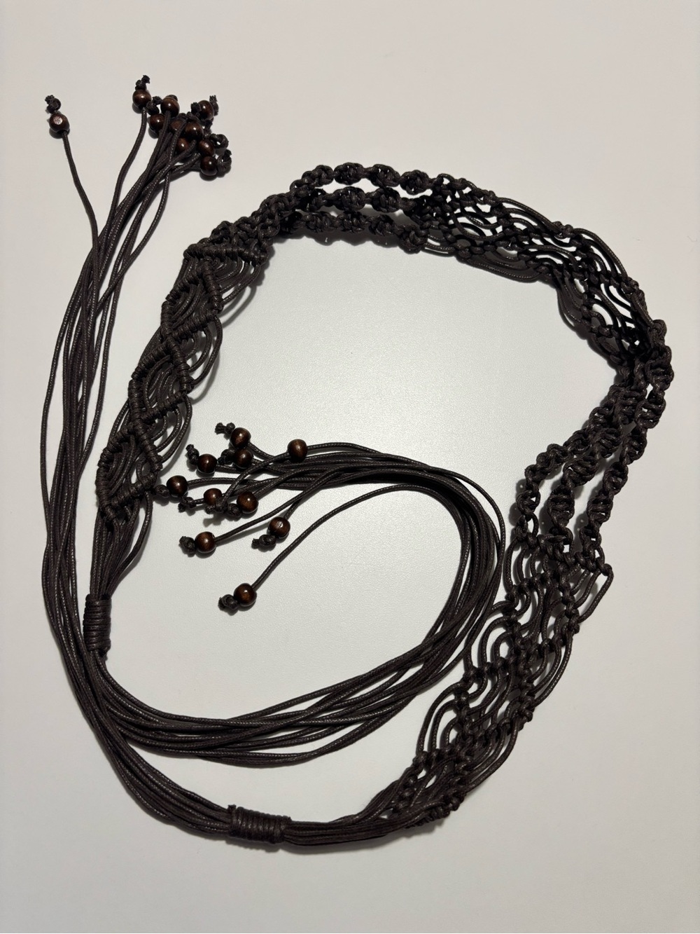 Boho Macrame Cord Belt With Wooden Beads